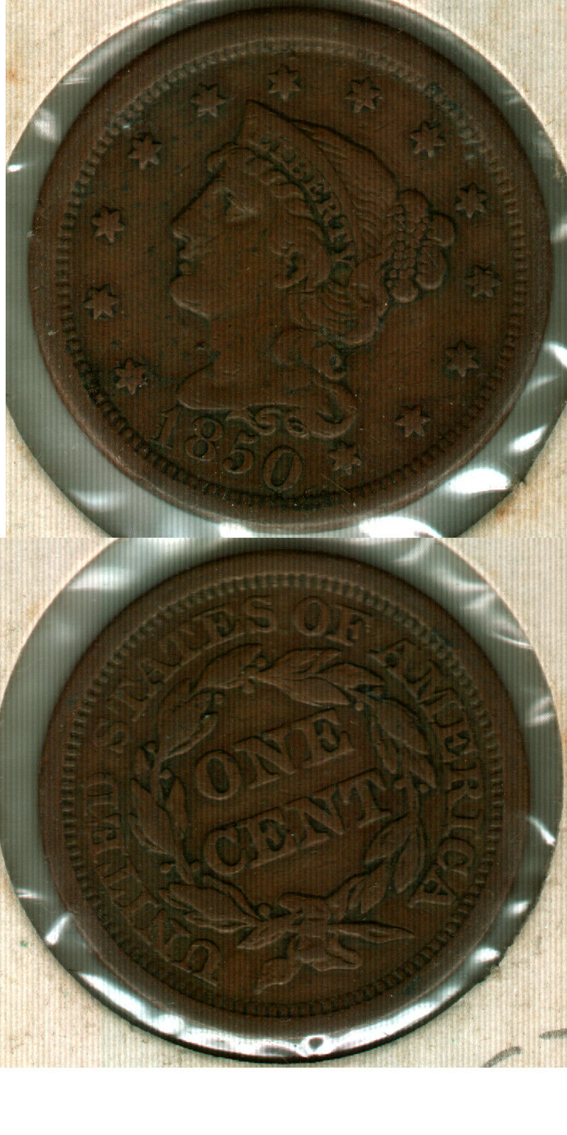 1850-1c-Braided-Hair-Large-Cent-1-Of-4